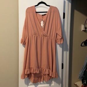 Plus ruffle sleeve wrap front skater dress